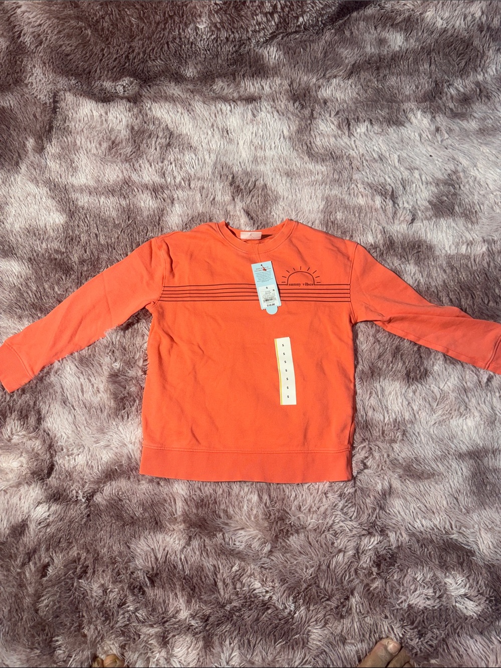 Cat & Jack Orange Crewneck Sweatshirt with Thin Stripe and Sun Accent